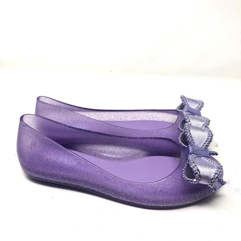 Mini Melissa Jelly Flats Girls 1 Kids Purple Glitter Bow Accents